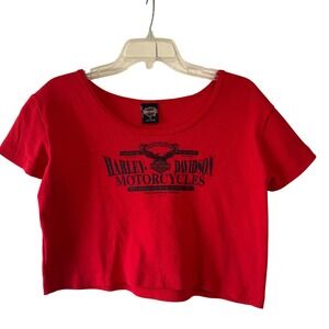 Harley Davidson Motorcycles Red Cropped TShirt Womens XL Williams Bound Brook NJ